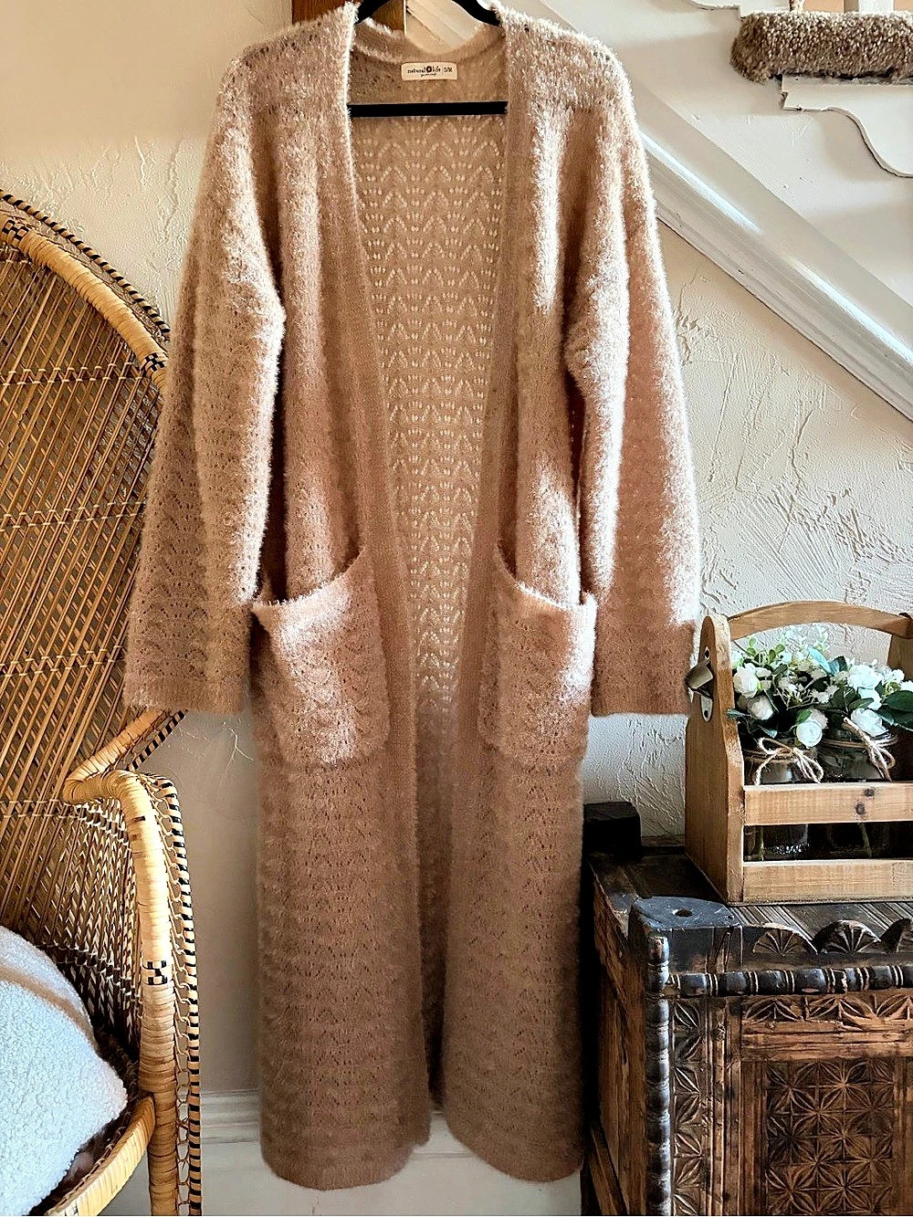 Natural Life Like-A-Hug Boucle Cardigan Sweater Brown S/M